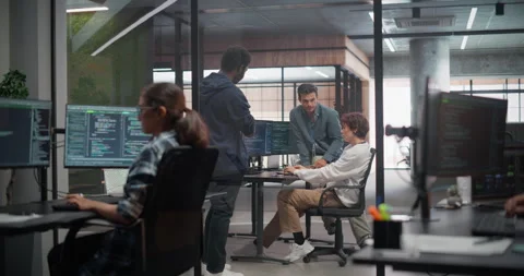 Software Developer Team Talking in Office Video stock 321012201