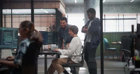 Software Developer Team Talking in Office Stock Footage 321012237