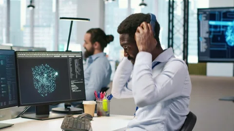 Software developer testing generative AI machine learning algorithms Stock Footage 313017060