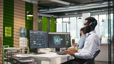 Software developer testing generative AI machine learning algorithms Stock Footage 313166515