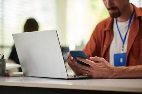 Software Developer Texting Friend Stock Photos