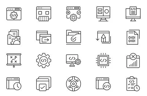 Software Developer Thin Line Icons - Editable Stroke - Icons include Softwa.. Illustrazione stock