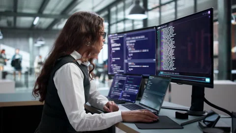 Software Developer Typing Code On Laptop Video stock 345333552