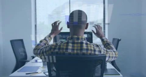 Software developer typing on keys and pausing for posture relief, stretching Video stock 315559788