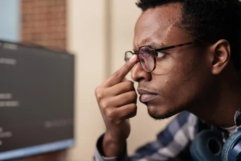 Software developer typing machine learning server code Foto stock