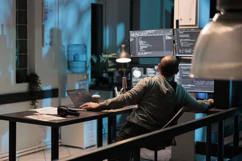 Software developer typing programming code on computer 스톡 사진