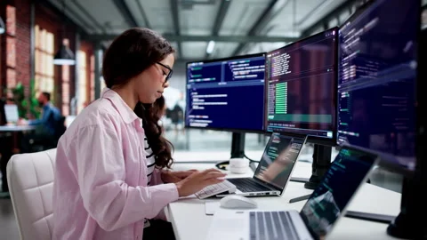 Software Developer Uses Cloud-based IDE On Laptop Stock Footage 344717073