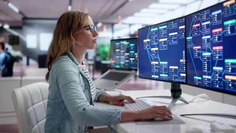 Software Developer Uses Visual Low Code Platform Vídeo Stock 342966985
