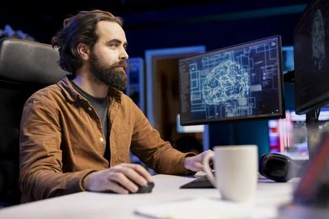 Software developer using computer for artificial intelligence computing Stock Photos