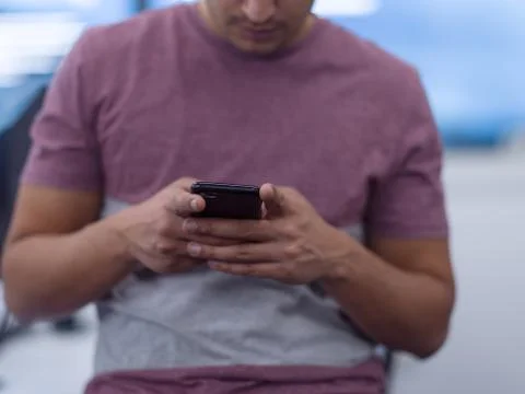 Software developer using mobile phone 스톡 사진