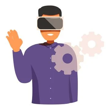 Software developer using virtual reality headset and interacting with gears 스톡 일러스트