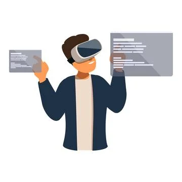 Software developer using virtual reality headset programming software code Stockillustratie
