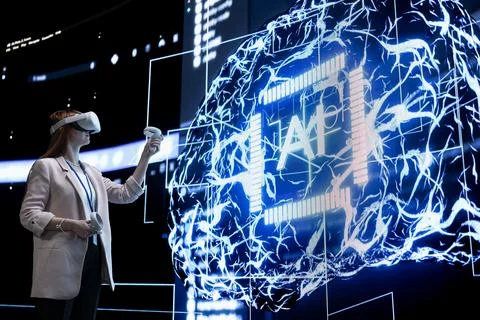 Software developer using VR gear to enforce AI agent guardrails Stock Photos