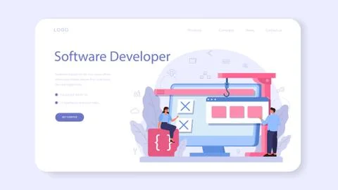 Software developer web banner or landing page. Idea of programming Stock Illustration