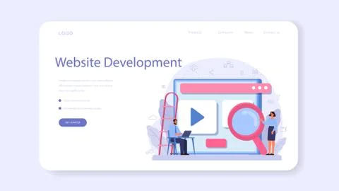 Software developer web banner or landing page. Idea of programming Stock Illustration