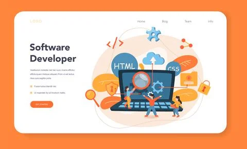 Software developer web banner or landing page. Idea of programming Illustrazione stock