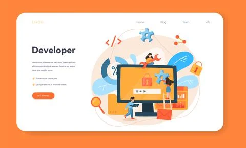 Software developer web banner or landing page. Idea of programming Stock Illustration