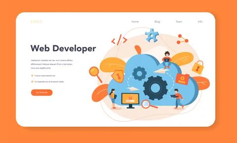 Software developer web banner or landing page. Idea of programming Stock Illustration