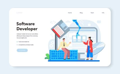 Software developer web banner or landing page. Idea of programming Illustrazione stock