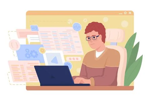 Software developer at work 2D vector isolated illustration Stock Illustration