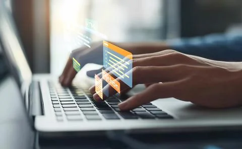 Software developer work with coding overlays of programming languages EIDE Stock Photos