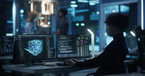 Software Developer Working on AI Model on Computer Stock Footage 318965213