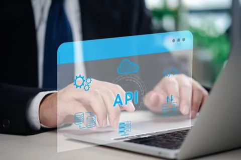 A software developer working on an API integration project with database an.. 库存照片