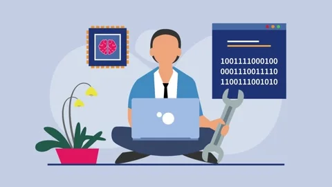 Software developer working on artificial intelligence and binary coding car.. Stock Footage 327343495