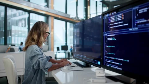 Software Developer Working On Cloud Coding Stock Footage 346928036