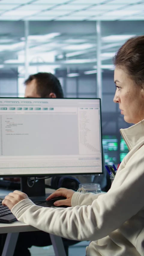 Software developer working in computer network security data center Stock Footage 319517962