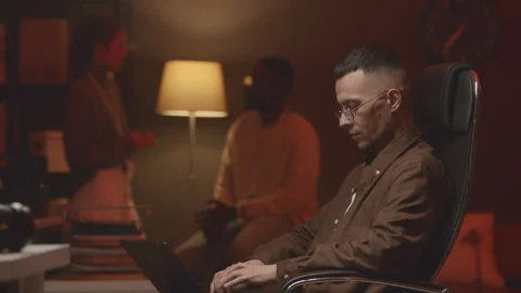 Software Developer Working in Neon Office at Night Stock Footage 259169608