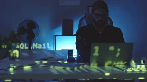 Software Developer Working at Night Stock Footage 165723276