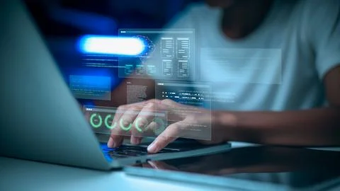 Software Developer Working with Virtual Reality UI for Data Analysis and Ar.. Stock-Fotos