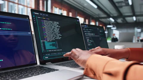 Software Developer Works Carefully On Laptop Stock Footage 344719309