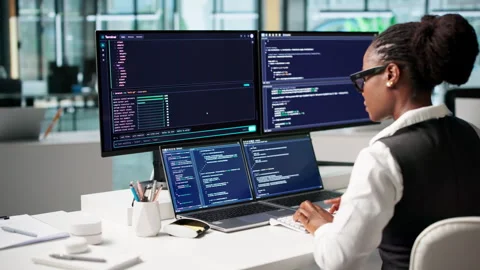Software Developer Works Focused Stock Footage 344719725