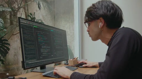 Software Developer Writing Computer Code on PC Stock Footage 252754771