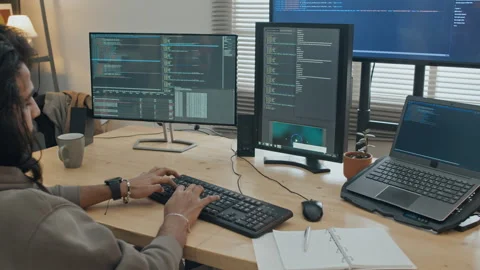Software Developer Writing Computer Code at Home Stock Footage 255931254