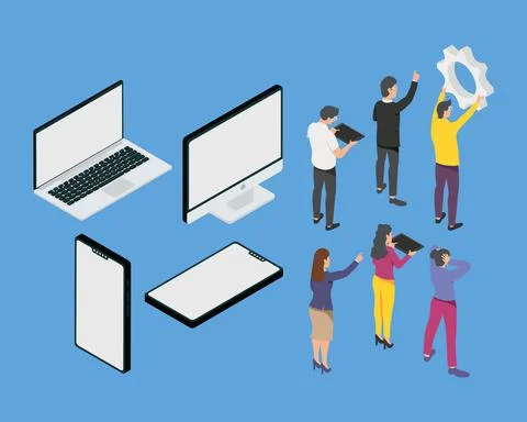 Software developers and devices Stock Illustration