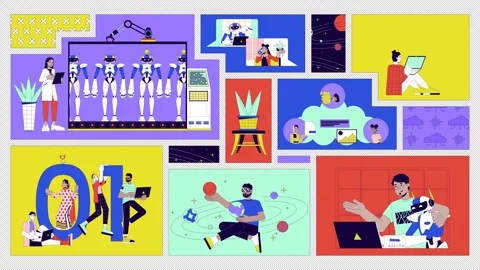 Software developers animated bento grid layout Stock Footage 300475154