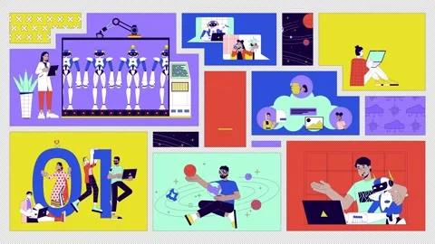 Software developers bento grid animation Stock Footage 296580007