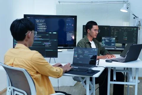 Software Developers Coding Artificial Intelligence Technology Stock Photos