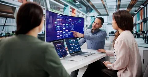 Software Developers Collaborate Actively Using Low Code Platform Tools Design Фото