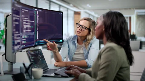 Software Developers Collaborate On Coding Projects Vídeo Stock 346319516