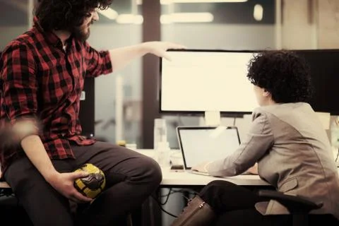 Software developers couple writing programming code Foto stock
