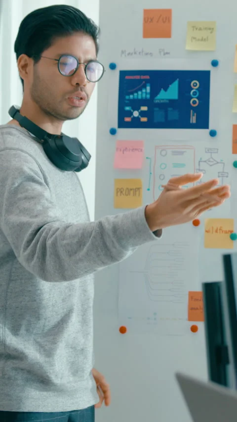 Software developers mentor leader manager talk strategy executive prompt AI. Stock Footage 333939142