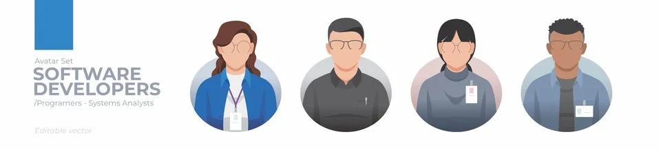 Software Developers picture avatar icons. Illustration of men and women var.. Stock Illustration