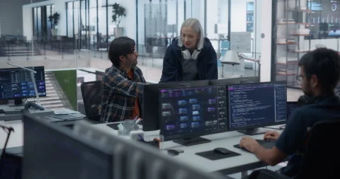 Software Developers Talking in Office Stock Footage 296183107