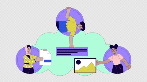 Software developers team in cloud line 2D characters animation Stock Footage 267293875