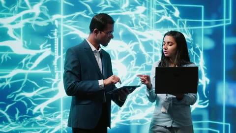 Software developers use AI neural networks modeled after human brain Stock Footage 278621960