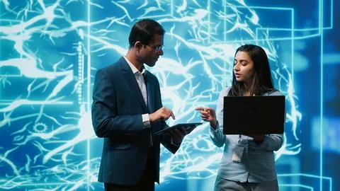 Software developers use AI neural networks modeled after human brain 写真素材